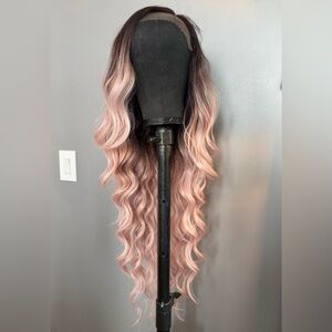 Brand new 36 inch 13x6 synthetic wig reddish brown, pink / peach ombré